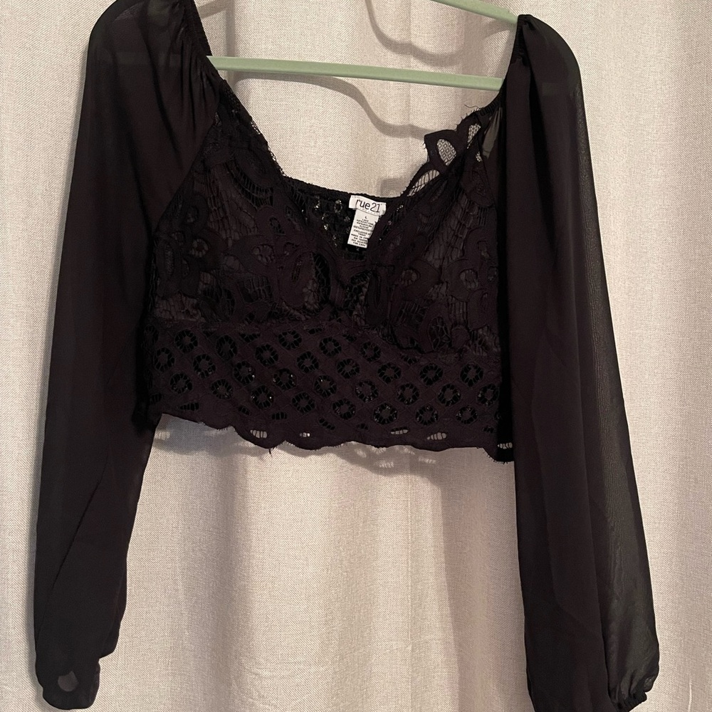 Black lace crop top